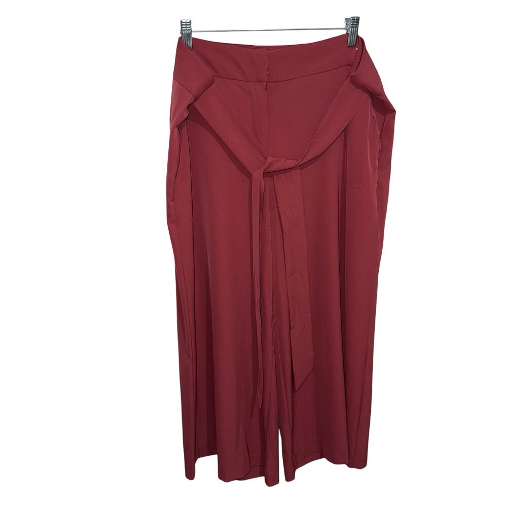 Lark + Grey Mauve Wide Leg Capri Dress Pants W/Fabric Tie Belt Sz 18